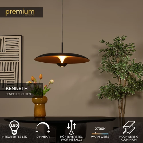 Lucide KENNETH - Pendelleuchten - Ø 60 cm - LED Dim. - 1x16W 2700K - Schwarz | Premium - USP
